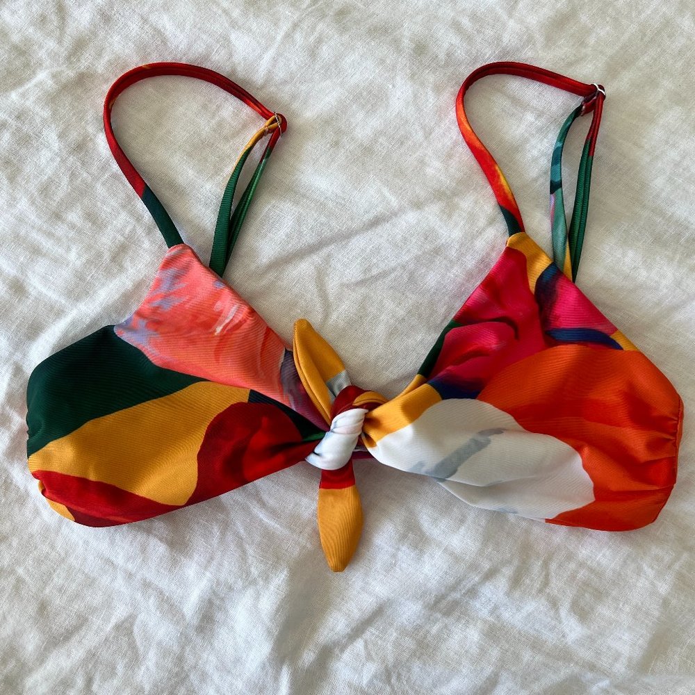 Mara Hoffman Carla Multicolor Geometric Floral Tie-Front bikini top, M (or S)